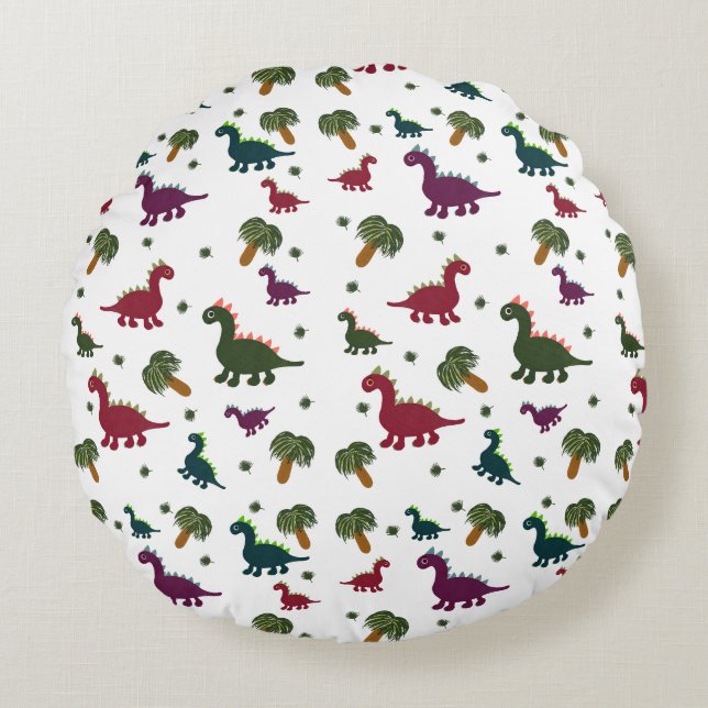 Cojín Redondo Patrón de dinosaurios (Anverso)