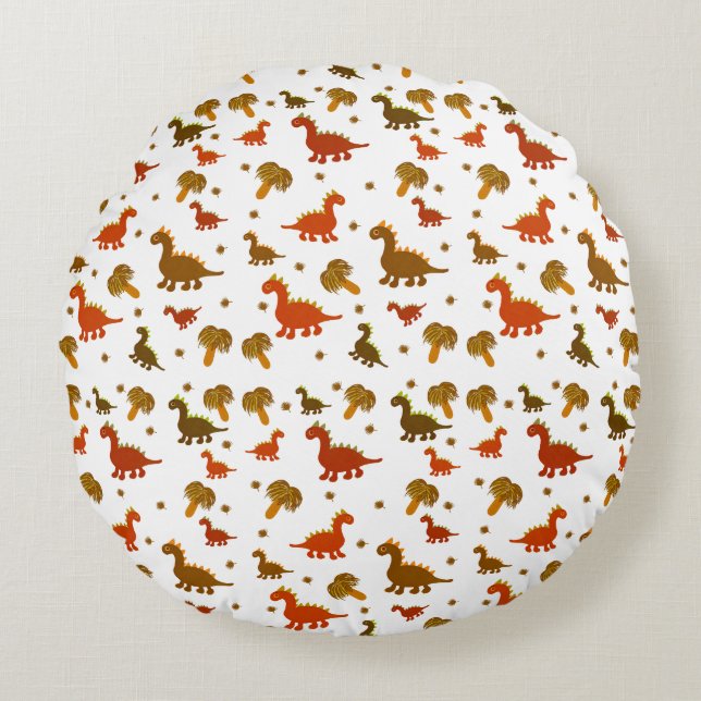 Cojín Redondo Patrón de dinosaurios (Anverso)