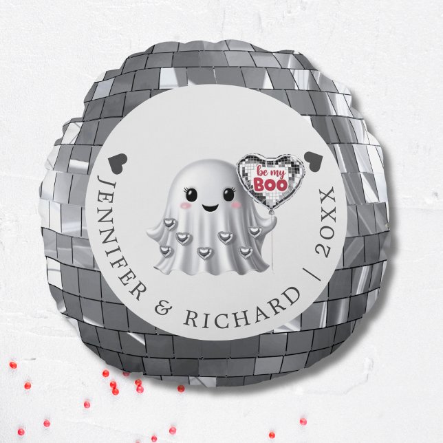 Cojín Redondo Patrón de diseño de globo de San Valentín fantasma (Custom Silver Disco Valentine's Day Round Pillow)