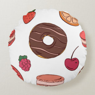 Cojín Redondo Patrón de donut de chocolate y dulces