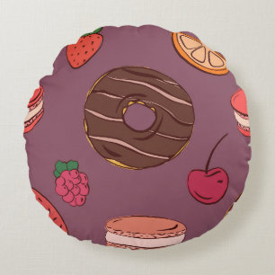 Cojín Redondo Patrón de donut de chocolate y dulces