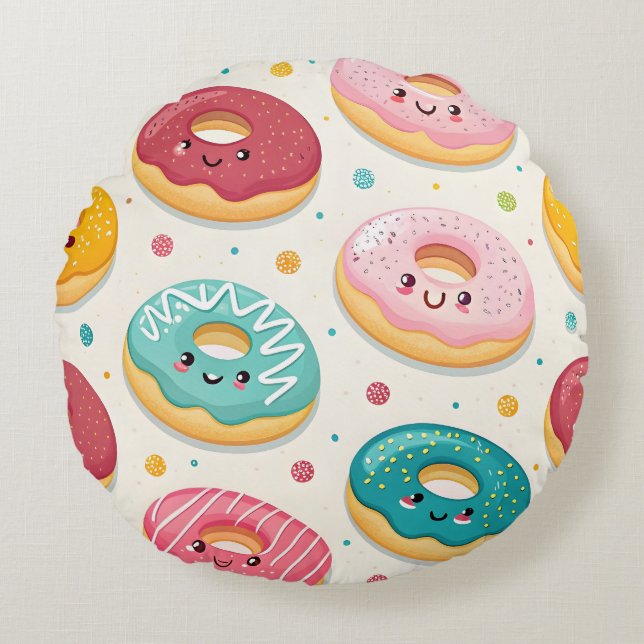 Cojín Redondo Patrón de Donuts (Anverso)
