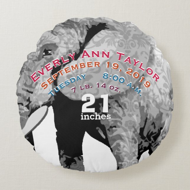 Cojín Redondo Patrón de elefante moderno personalizado (Anverso)