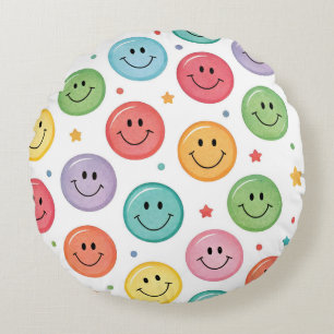 Cojín Redondo Patrón de Emoji Sonriente