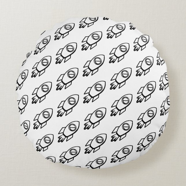 Cojín Redondo Patrón de esbozo de cohete volante (Anverso)