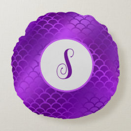 Cojín Redondo patrón de escalas de sirena púrpura inicial person