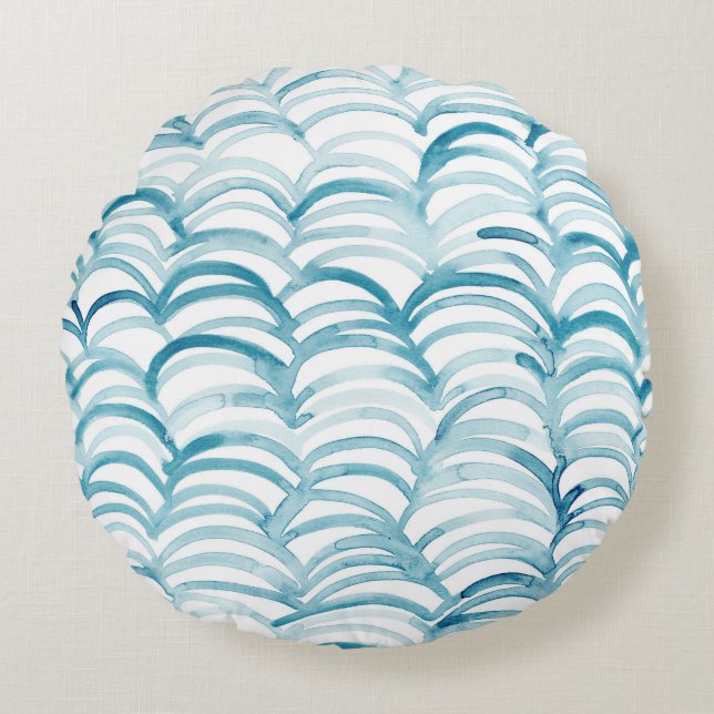 Cojín Redondo Patrón de estilo japonés de onda azulIlustración (Anverso)