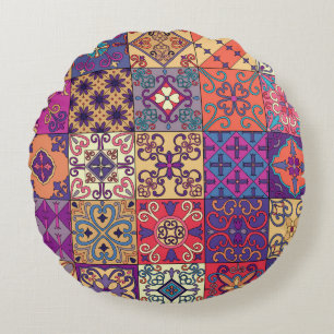 Cojín Redondo Patrón de estilo Talavera de mosaicos portugueses