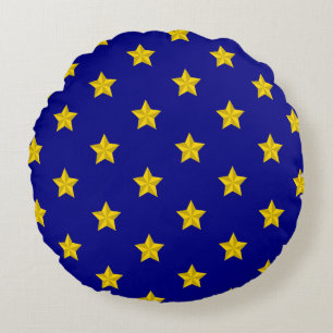 Cojín Redondo Patrón de estrellas de oro, azul marino, exclusivo
