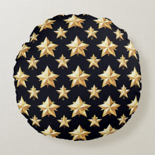 Cojín Redondo patrón de estrellas doradas