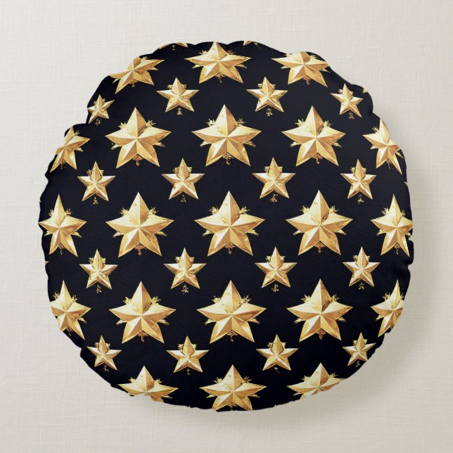 Cojín Redondo patrón de estrellas doradas (Anverso)