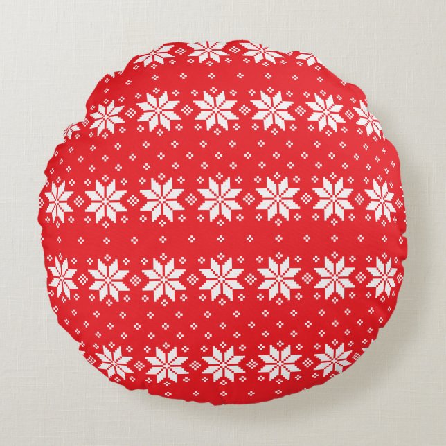 Cojín Redondo Patrón de Feliz Navidad 5 (Anverso)