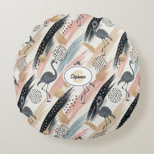 Cojín Redondo Patrón de flamenco y pincel estilizado