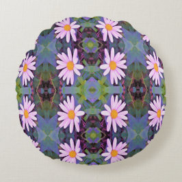 Cojín Redondo Patrón de Flor de Margarita Rosa Retro