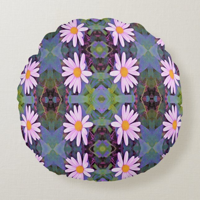 Cojín Redondo Patrón de Flor de Margarita Rosa Retro (Anverso)