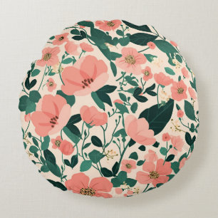 Cojín Redondo Patrón de Flor Peachy-Keen