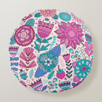 Cojín Redondo Patrón de flor vintage. Textura botánica sin solda