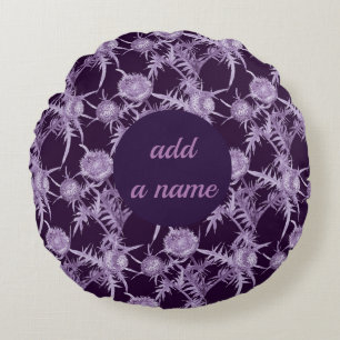 Cojín Redondo patrón de flor violeta de cardo