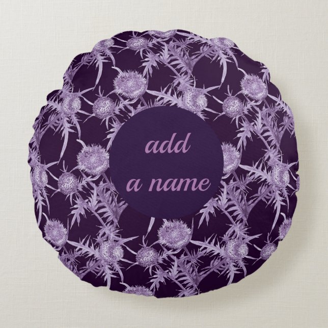 Cojín Redondo patrón de flor violeta de cardo (Anverso)