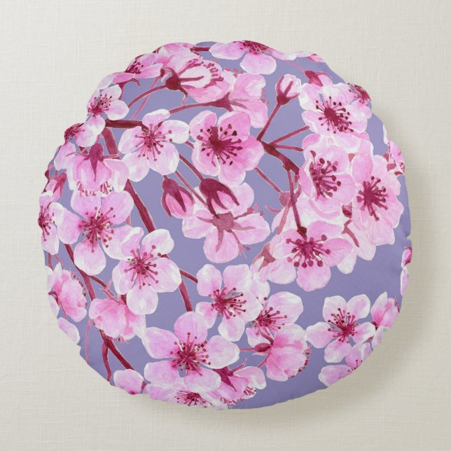 Cojín Redondo Patrón de floración de cerezo (Anverso)