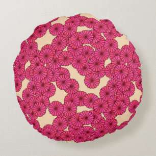 Cojín Redondo Patrón de flores Art Deco - rosa profundo y meloco