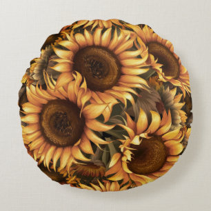 Cojín Redondo Patrón de flores de girasol grandes