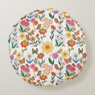 Cojín Redondo Patrón de flores psicodélicas x4