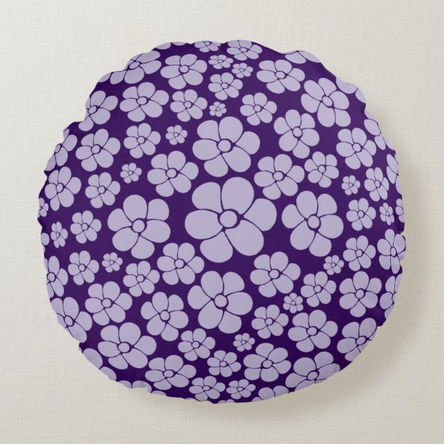 Cojín Redondo Patrón de flores - Púrpura (Anverso)