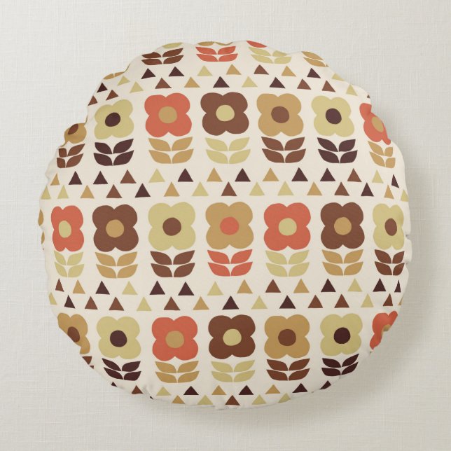 Cojín Redondo Patrón de flores retro (Anverso)