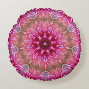 Cojín Redondo Patrón de flores rosadas de Mandala geométrica-675