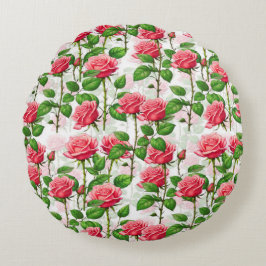 Cojín Redondo Patrón de follaje floral de flor Rosa