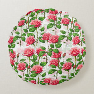 Cojín Redondo Patrón de follaje floral de flor Rosa