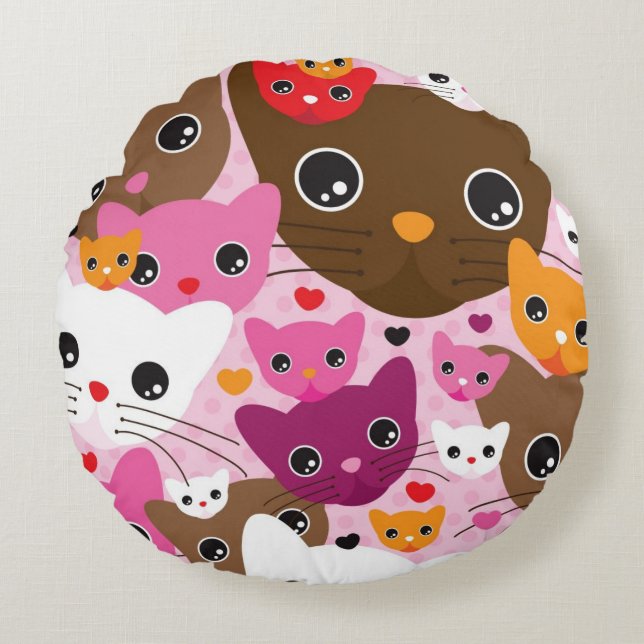 Cojín Redondo patrón de fondo de gatito adorable (Anverso)