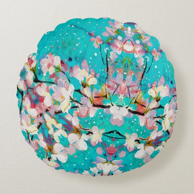 Cojín Redondo Patrón de fondo geométrico abstracto colorido (Anverso)