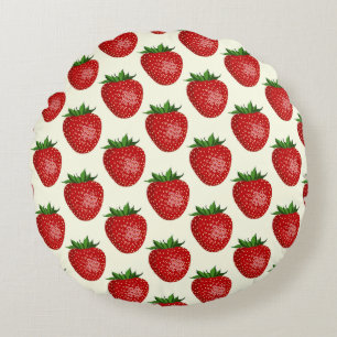 Cojín Redondo Patrón de fresa, fresas rojas, frutas, hojas