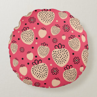 Cojín Redondo Patrón de fresa rosa: diseño dulce sin soldadura