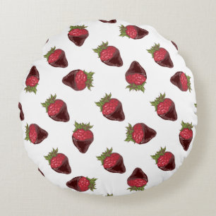 Cojín Redondo Patrón de fresas cubiertas de chocolate