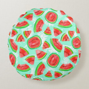 Cojín Redondo Patrón de fruta de moda. Grupo artístico de sandía