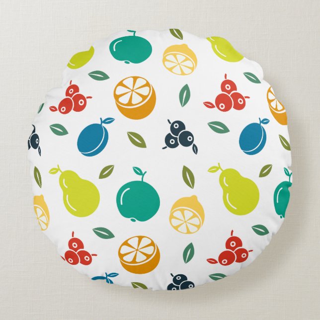 Cojín Redondo Patrón de frutas, ciruela, Naranja, limón, pera, m (Anverso)