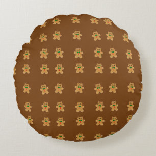 Cojín Redondo Patrón de Galletas de Gato de Pan de Jengibre