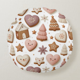 Cojín Redondo Patrón de galletas de jengibre de Navidad