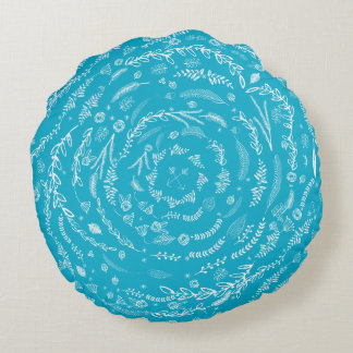 Cojín Redondo Patrón de Garland Floral Gris Reversible de Azul F