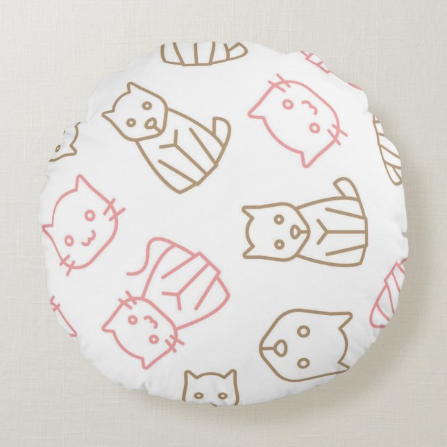 Cojín Redondo Patrón de gato (Anverso)
