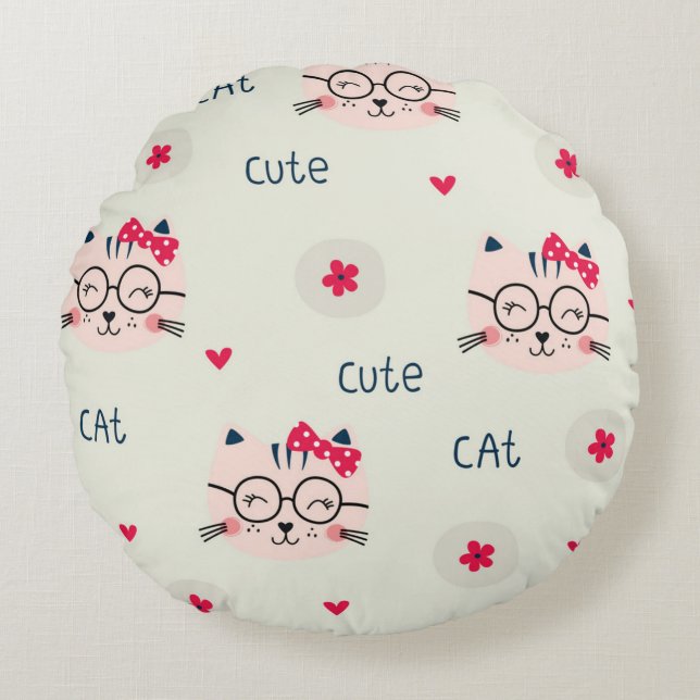 Cojín Redondo Patrón de gato (Anverso)