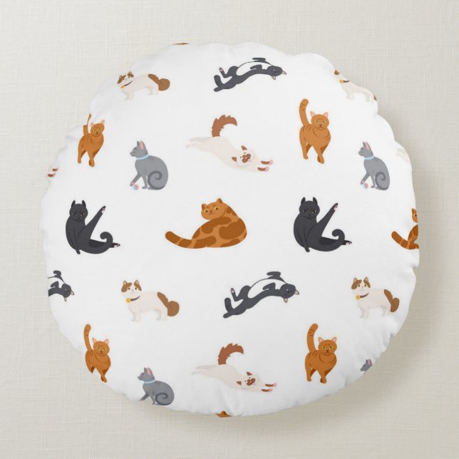 Cojín Redondo Patrón de gato (Anverso)