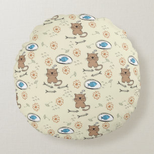 Cojín Redondo patrón de gato y pez