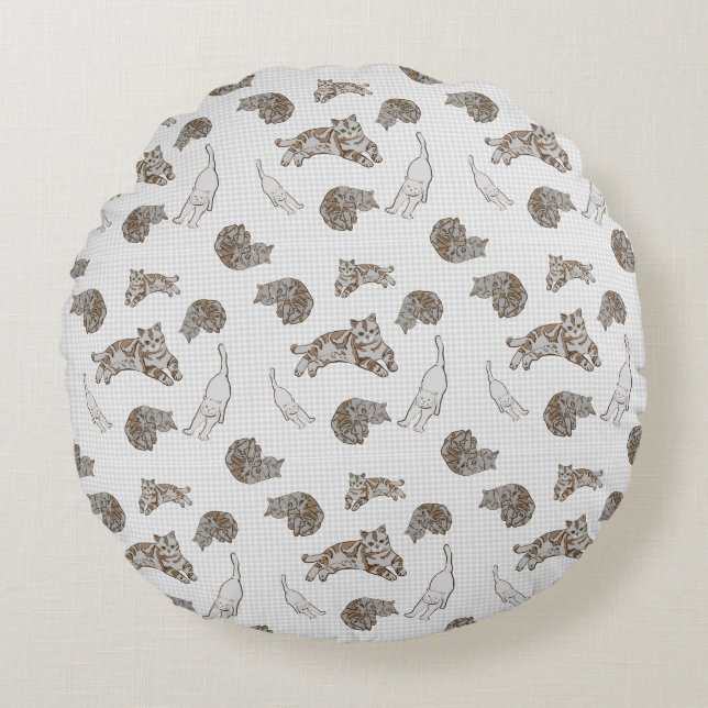 Cojín Redondo patrón de gatos (Anverso)