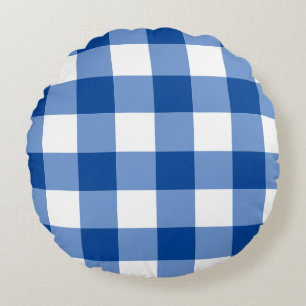 Cojín Redondo Patrón de gingham azul