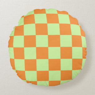 Cojín Redondo Patrón de Gingham controlado por cítricos verdes n