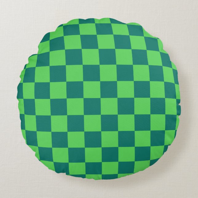Cojín Redondo Patrón de Gingham de Blue Green Checkered (Anverso)
